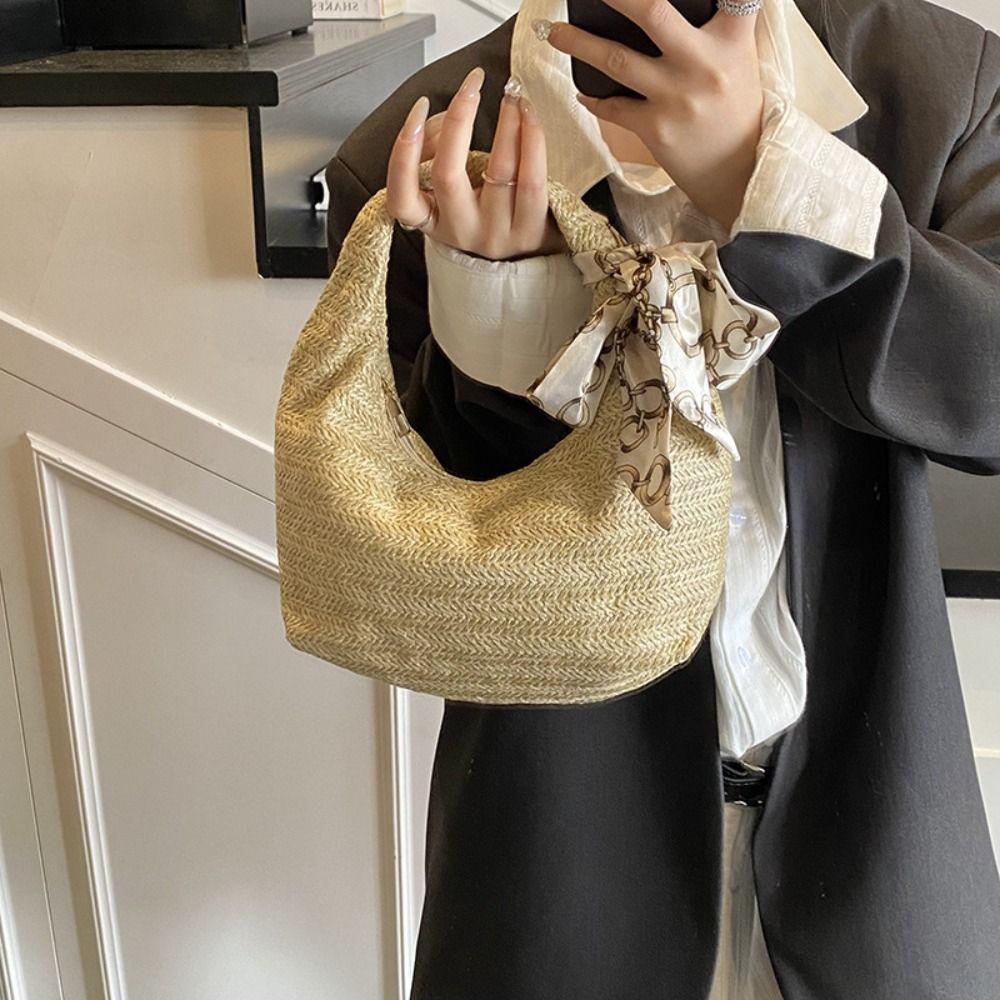 Grass Straw Bag Large Capacity Clutch Crescent Bag Casual Summer Beach Bag Summer