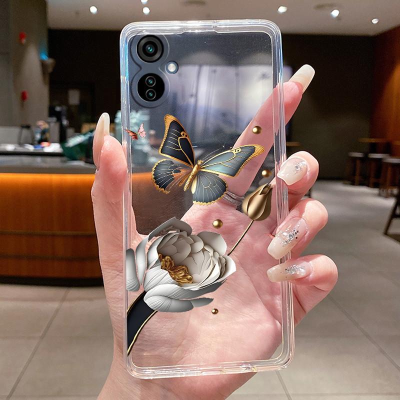 For Tecno Camon 19 Neo Casing Luxury Fashion Butterfly Flowers Soft TPU Silicone Clear Back Cover Camon 19Neo CH6i Phone Case