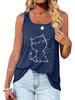 Women Fashion Cat Printed Tank Top Summer Casual Round Collar Sleeveless Shirt