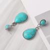 Ethnic Style Ancient Silver Turquoise Earrings, Creative Drop-shaped Turquoise Exaggerated Earrings