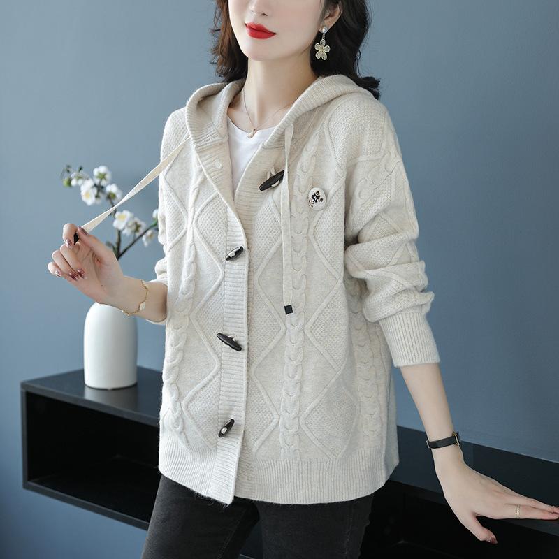 Knitted Sweater Cardigan Women's Spring Autumn 2025 New Long Sleeve Loose Hooded Casual Sweater Jackets Female Knitwear