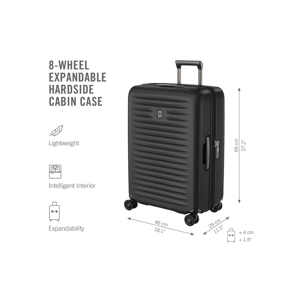 Airox Advanced Medium Case Ultra Light Чемодан Carry Bag Travel Business Business Quiet Expandable Antibacterial Indoor Black 612589 [Victorinox]