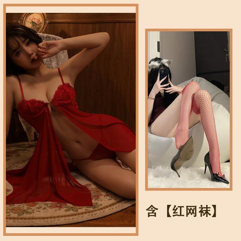 Сексуальное нижнее белье с застежкой спереди, сетчатая прозрачная соблазнительная пижама с разрезом, ночная сорочка на бретелях