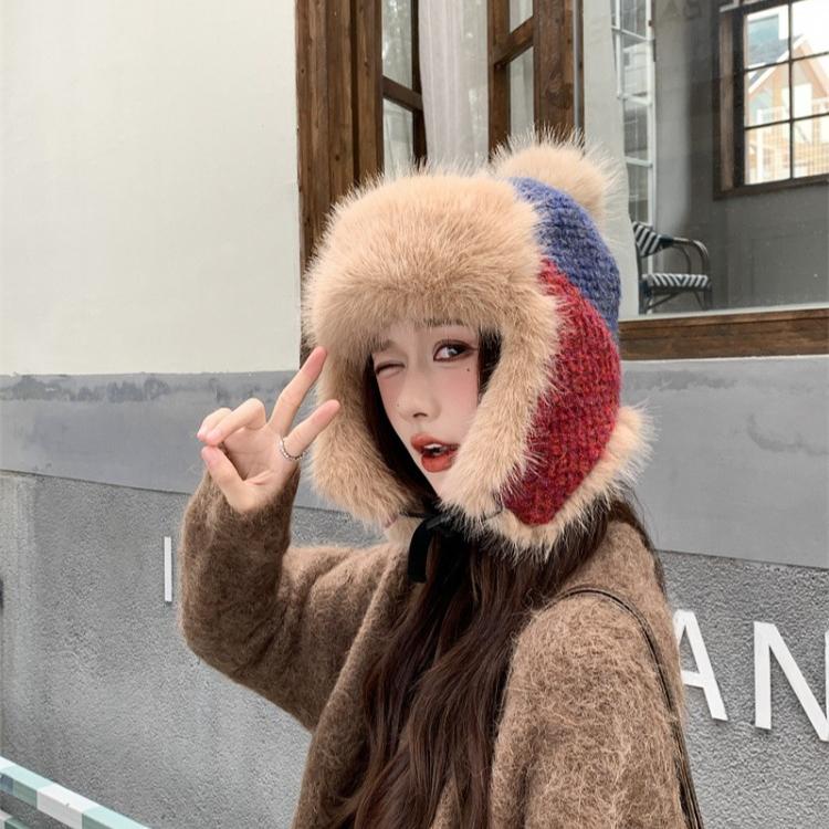 Модная флисовая утолщенная шапка женская зимняя ветрозащитная с защитой ушей шапка-ушанка для велоспорта, катания на лыжах, вязаная шерстяная шапка