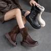 Women's Johnature Winter Plush Warm Short Boots Retro Comfortable Genuine Leather Solid Color Versatile Shoes