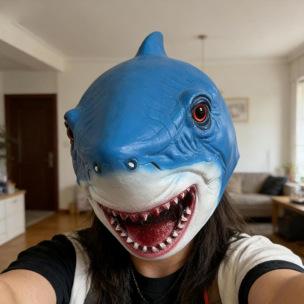 Funny Shark Hood Mask Cosplay Marine Organisms Blue Shark Latex Masks Halloween Carnival Dress Up Party Costume Props