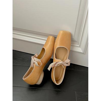 Туфли-балетки из коровьей кожи с квадратным носком, женские туфли в стиле ретро с универсальными ремешками, кожаные туфли-балетки на толстом каблуке, туфли Мэри Джейн