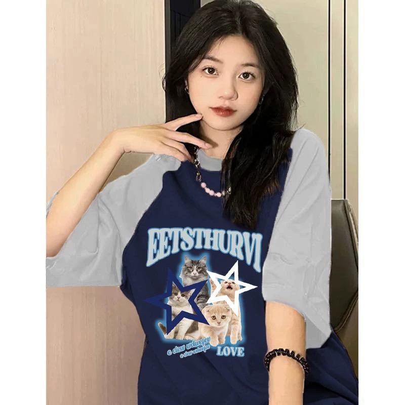 Harajuku, футболка большого размера из чистого хлопка, женский топ, летний забавный мультяшный кот, унисекс, футболка с графическим принтом в стиле хип-хоп, женская одежда, роскошная одежда, топы Y2k