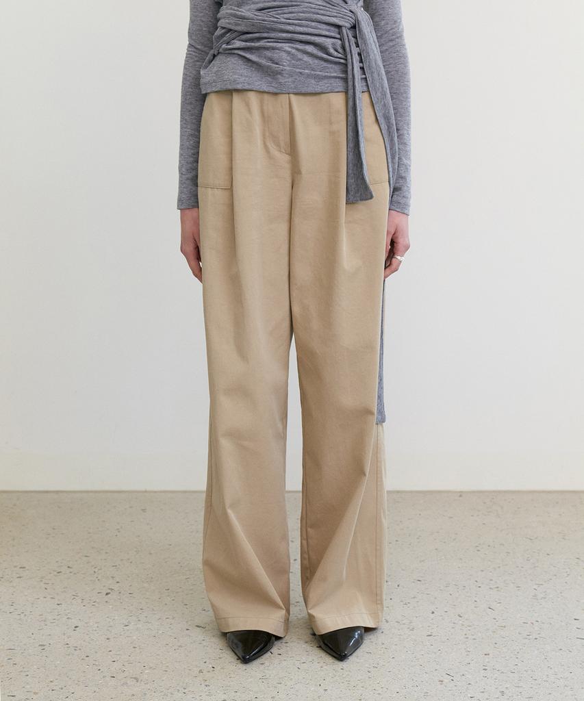 STEP AROUND Cotton Wide Relaxed Pants_Beige