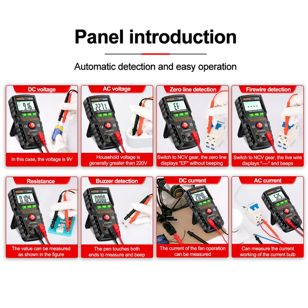 Aneng Умный цифровой мультиметр M107, 4000 отсчетов, универсальный портативный многофункциональный тестер NCV