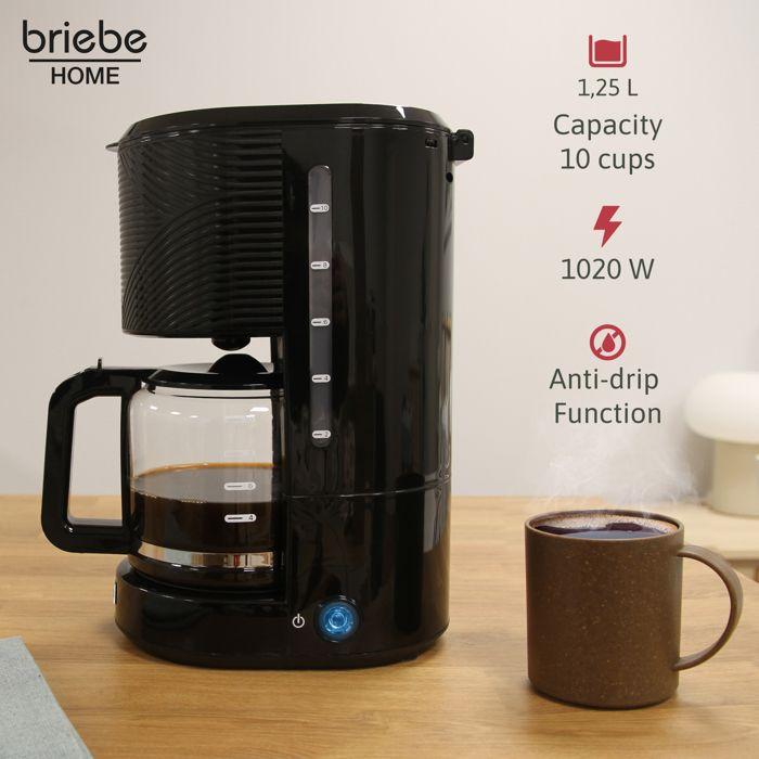 Elegance Set Cafetière à Filtre 10 Tasses Café+ Mousseur à Lait Électrique Briebe SKT1188BLK 1000W Noir