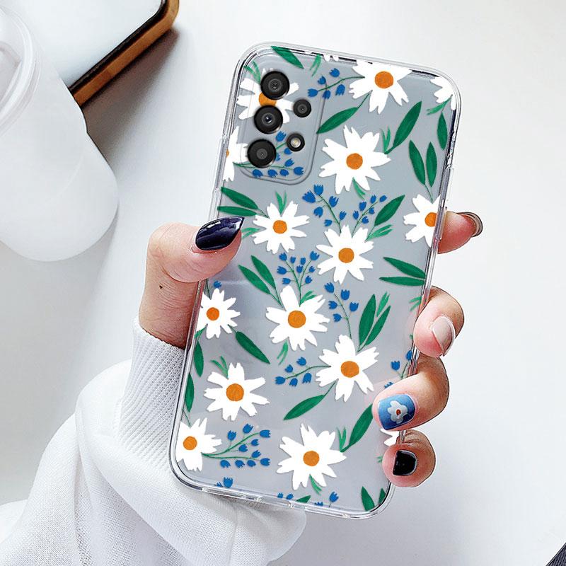 Чехол для телефона Samsung A53 5G A33 Цветочный силиконовый чехол для Samsung Galaxy A73 Fundas Coque Прозрачный мягкий Capas Цветочный ТПУ