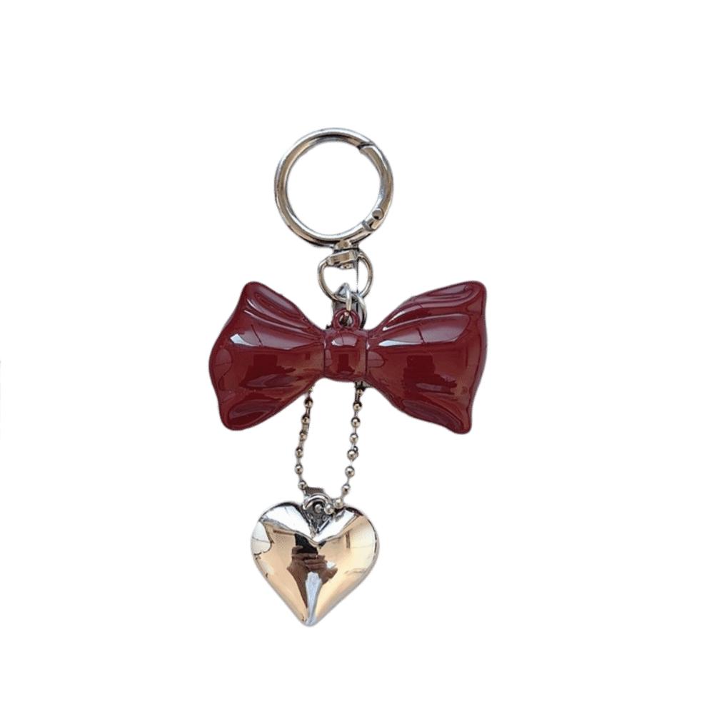 Acrylic Red Bow Keychain Circle Clip Purse Accessory Cute Bag Charm New Year