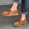 High Quality Genuine Leather Lace Up Casual Shoes Soft Soled Round Toe Women's Flat Shoes