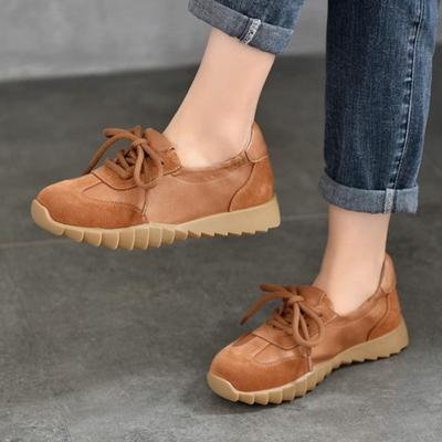 Высококачественная натуральная кожа на шнуровке повседневная обувь на мягкой подошве с круглым носком женские туфли на плоской подошве