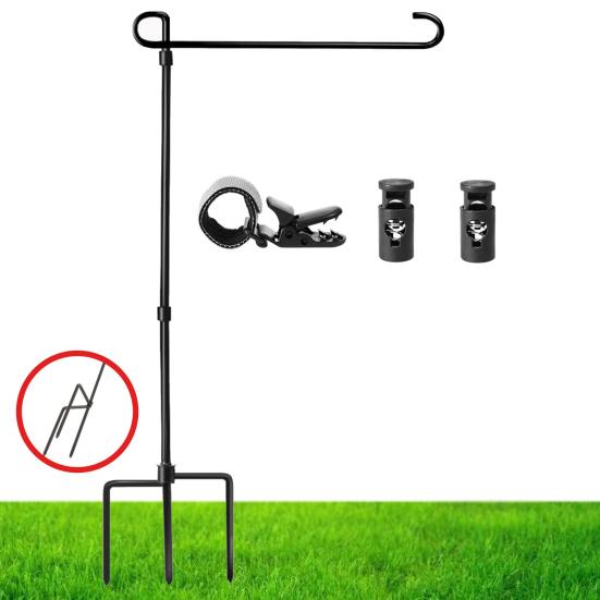 Подставка для садового флага с 5-зубчатым основанием Сверхпрочный погодоустойчивый металл Уличный двор Патио 12x18 дюймов Держатель для флагштока с пастушьим крюком