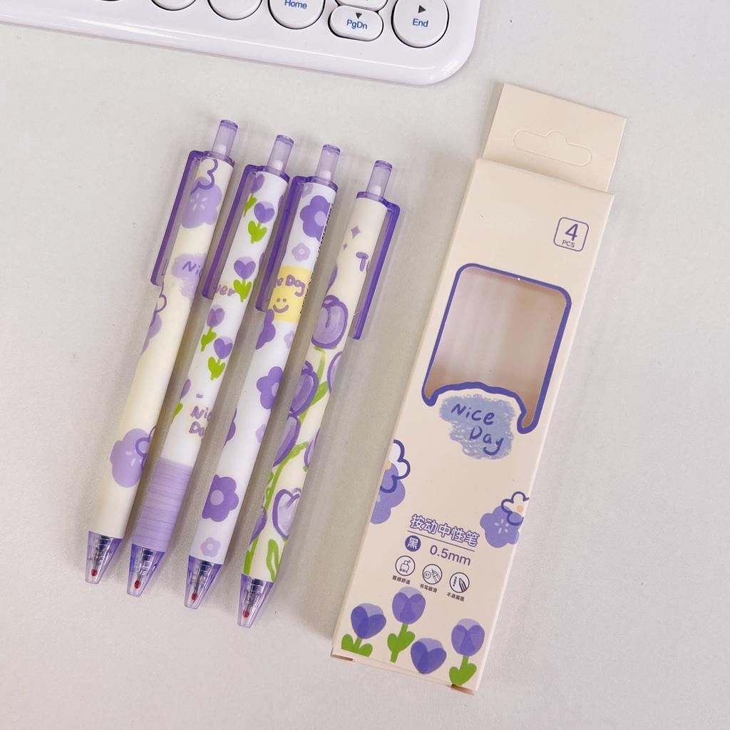 4 шт./компл., милая черная гелевая ручка, очаровательная гелевая ручка Ins с корейским цветочным рисунком, 0,5 мм, гелевая ручка Kawaiii, ручка для дневника, блокнота, тестовая бумага, школьные принадлежности