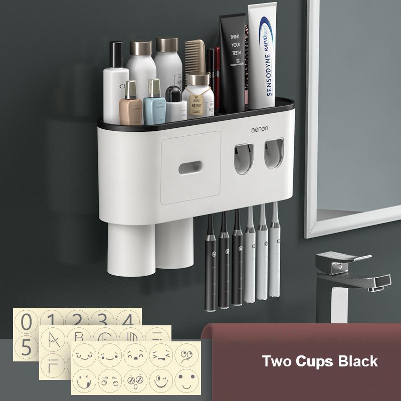 Magnetic Adsorption Inverted Toothbrush Holder Double Automatic Toothpaste Squeezer Dispenser Storage Rack Bathroom Accessories