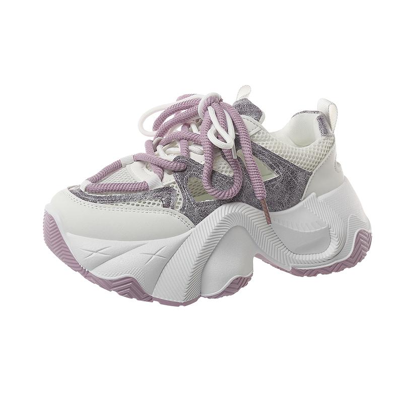 Мода 2024 года. Новые туфли. Женские туфли на шнуровке. Женская обувь из вулканизированной кожи. Осенняя дышащая сетка. Разноцветная платформа. Повседневная спортивная обувь для ходьбы.