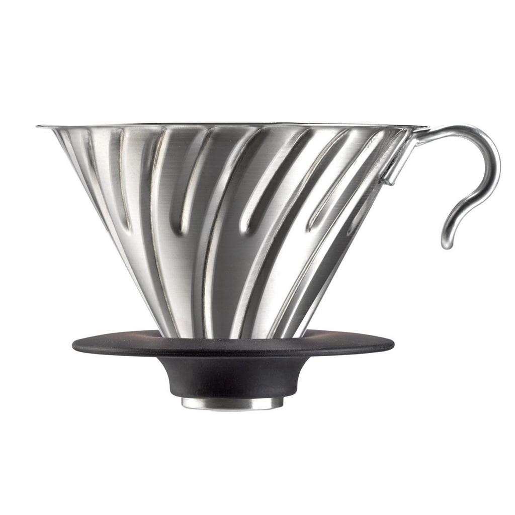 Металлический дриппер HARIO V60, Можно мыть в посудомоечной машине, Серебристый, Вместимость 1-4 чашки, Сделано в Японии, VDMR-02-HSV