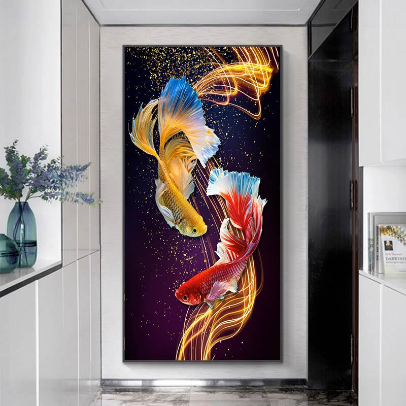 Картины с рыбками кои, современные постеры с животными, печать на холсте, абстрактные настенные художественные картины Куадрос для гостиной, домашний декор, БЕЗ РАМКИ