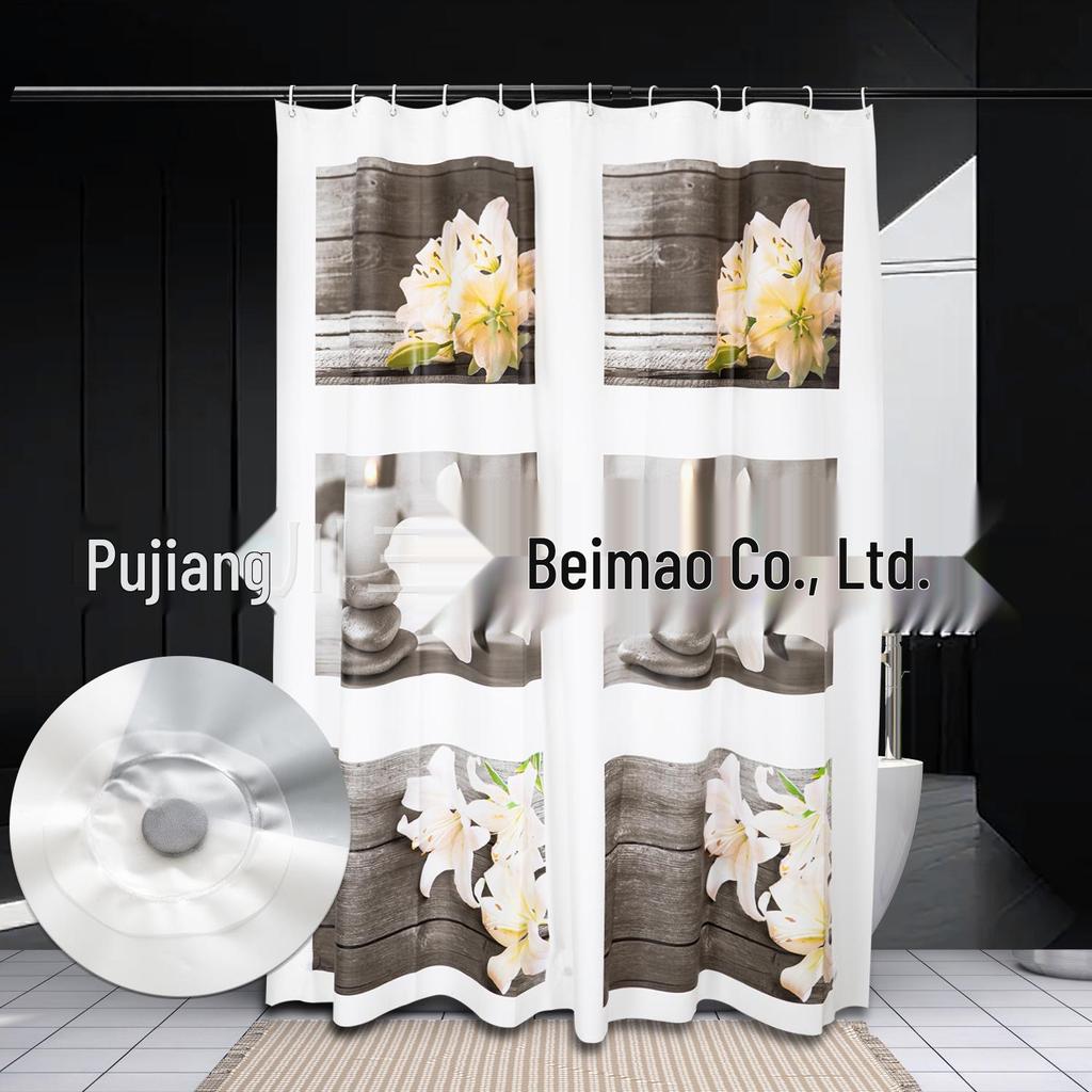 3D-печатная шторка для душа из ПЭВА с крючками – Толстая, водонепроницаемая, устойчивая к плесени перегородка для ванной