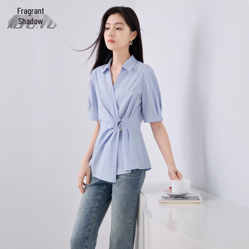 Women's French Style V-Neck Short Sleeve Blouse