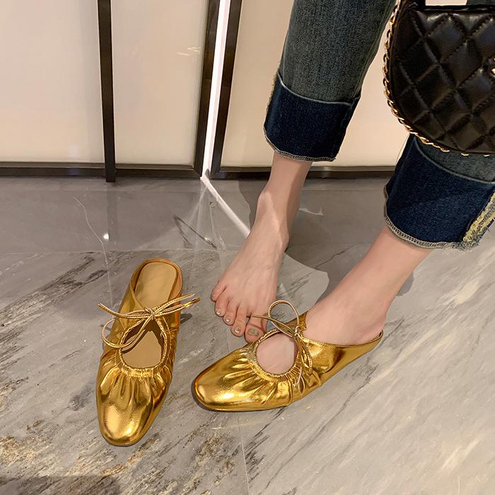 Французские плиссированные полутапочки Baotou на шнуровке, женские серебристые туфли Мэри Джейн, элегантные и просторные, нежные классические женские туфли