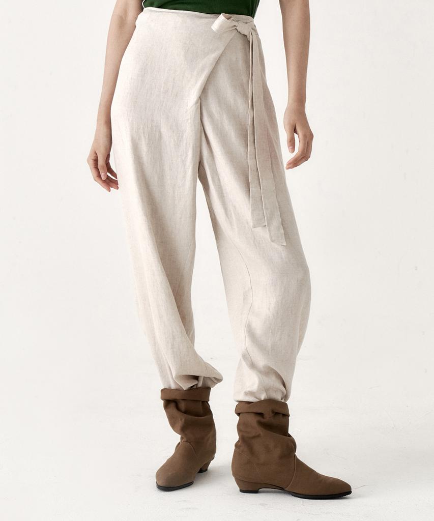 BOWLLOON Linen Wrap Pants (Oatmeal)