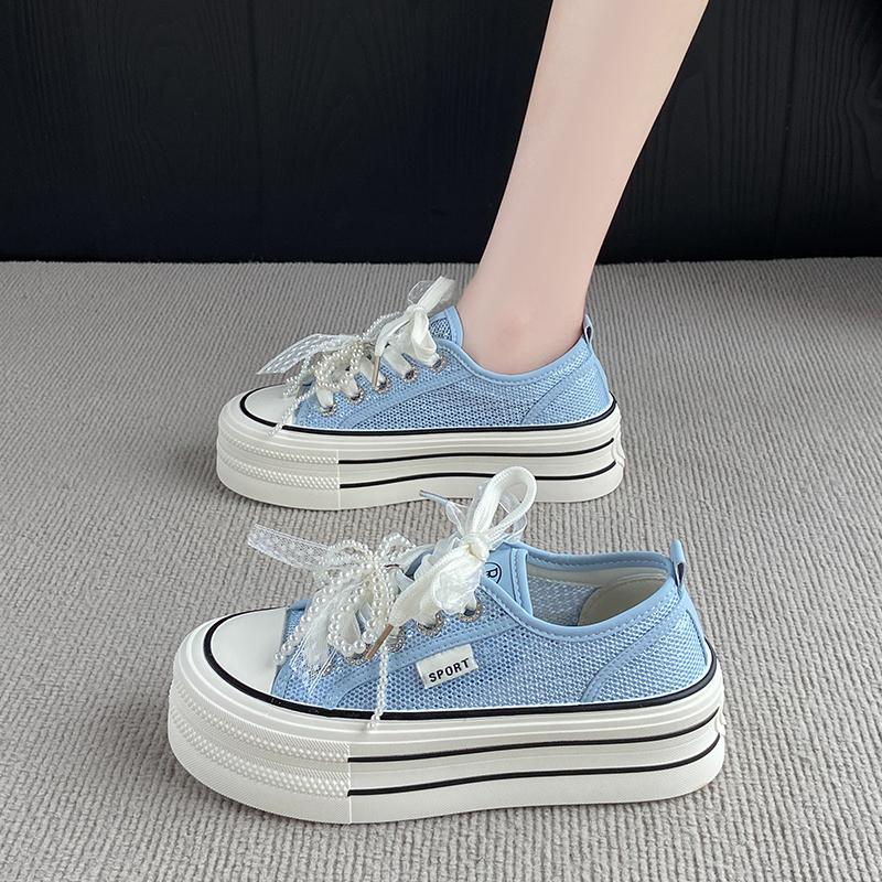 Модные CRLAYDK Модные сетчатые туфли на платформе для женщин Кружевные жемчужные повседневные кроссовки Женские кружевные спортивные для ходьбы Дышащие для тенниса