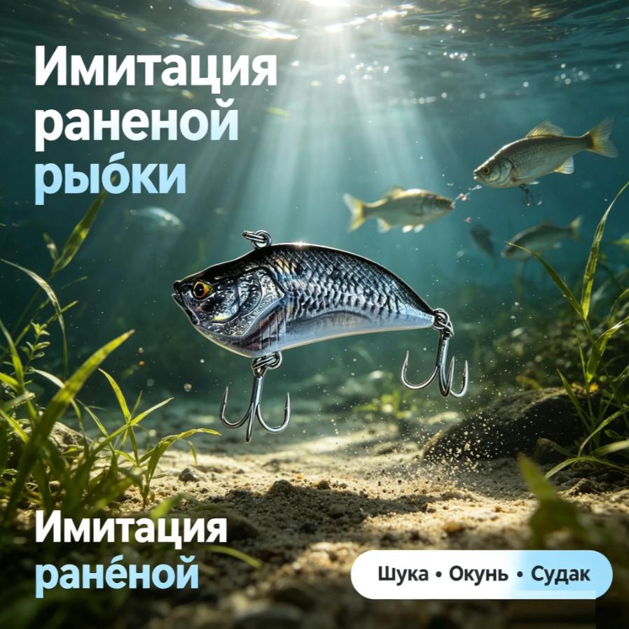 Воблер VIB 5см 15г Пластиковый Тонущий Глубоководный Крэнкбейт для Щуки, Судака, Окуня