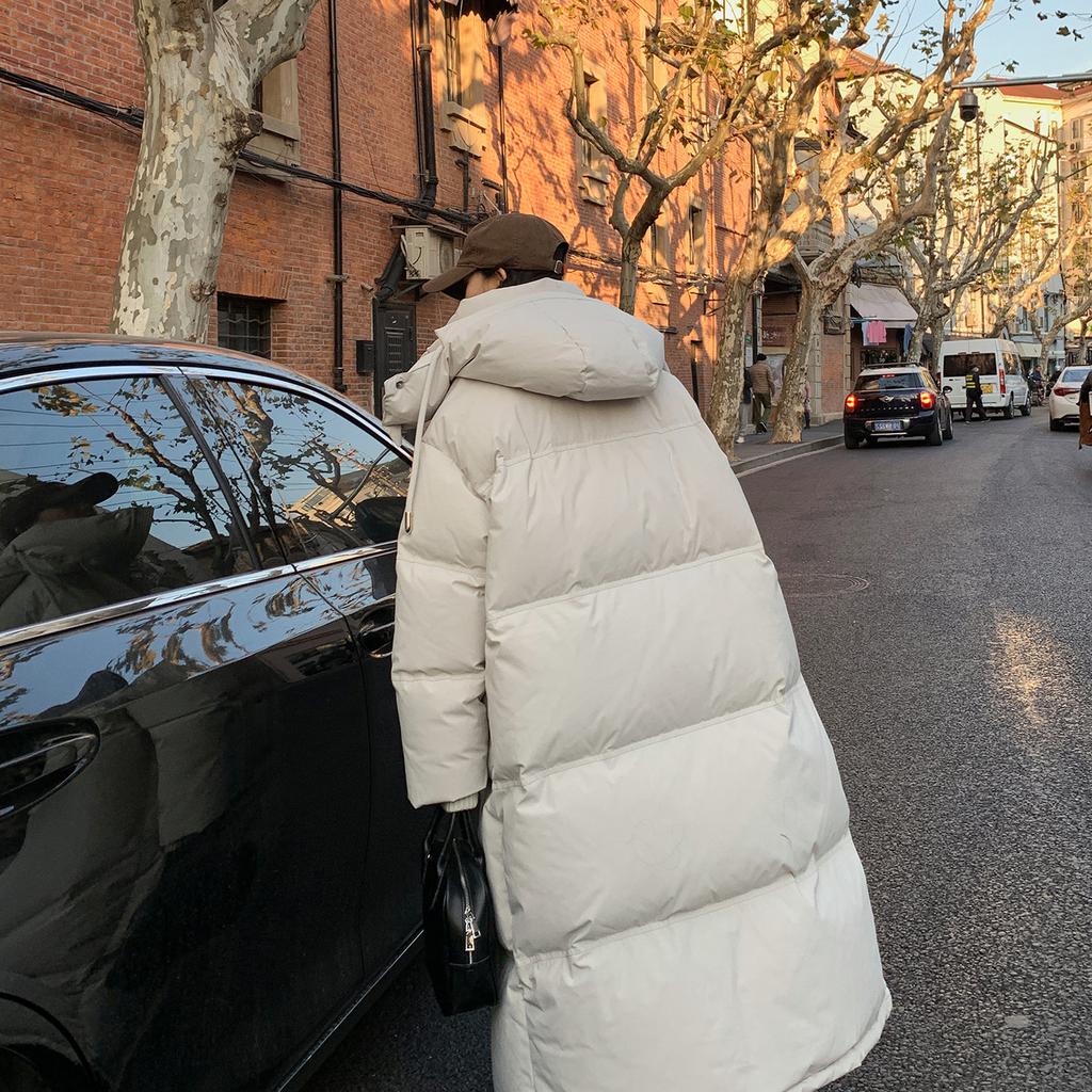 Белый утиный пух супер длинный женский пуховик зима 2024 новый длинный выше колена до щиколотки очень холодное утепленное пальто