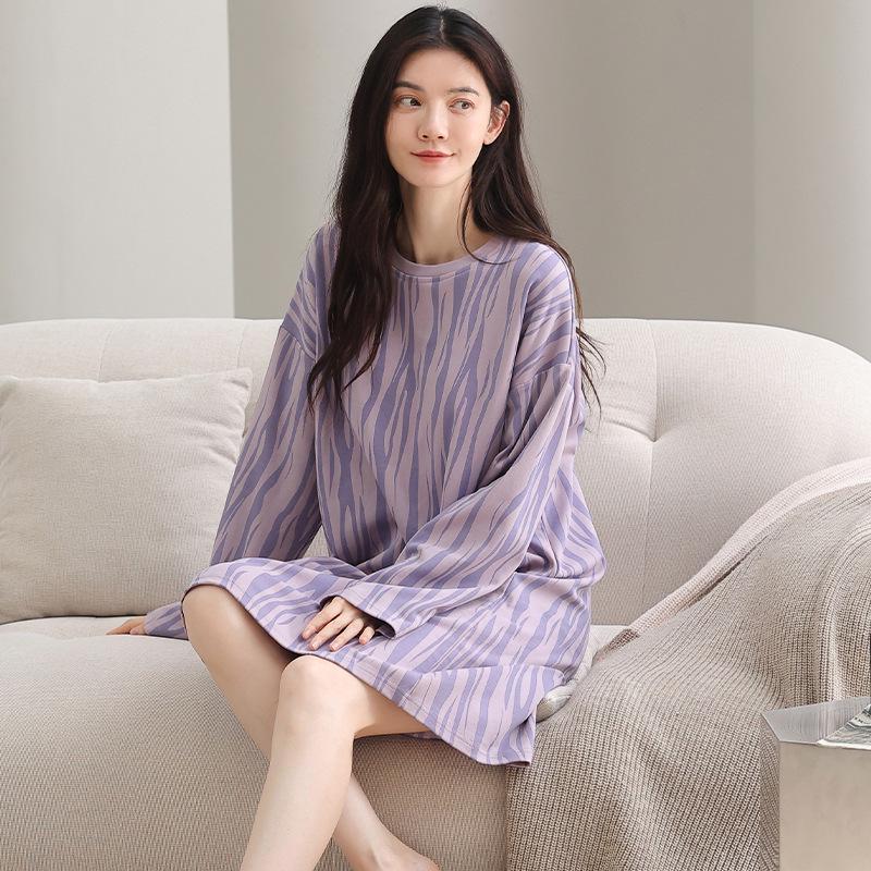 Женская пижама милого стиля с длинным рукавом, средней длины, из хлопка, для осени