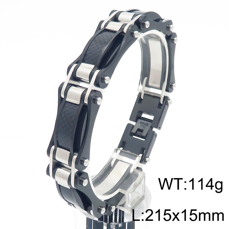 15MM Width Black Fibre Motorcycle Chain Man Bracelet for Men Casting Gold Color 316L Stainless Steel Men's Bracelets & Bangles