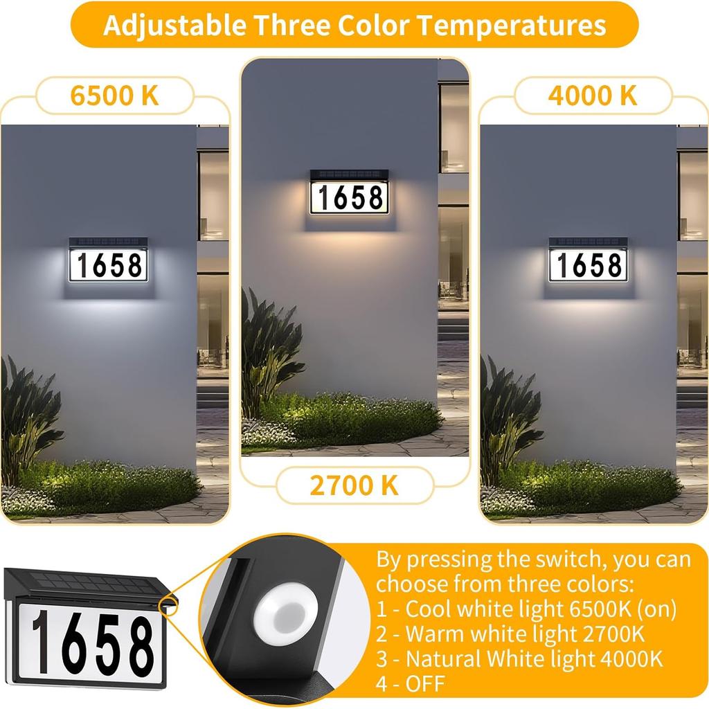 Solar Address Sign, Lighted House Numbers for Outside With Stake, Wall Mounted or In Ground Solar Address Numbers for Yard Garden Street Home