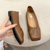 2024 Fashion Solid Color Square Toe Women's Shoes Spring and Autumn Shallow Mouth Slip-On Versatile Pleated Flat Women's Shoes