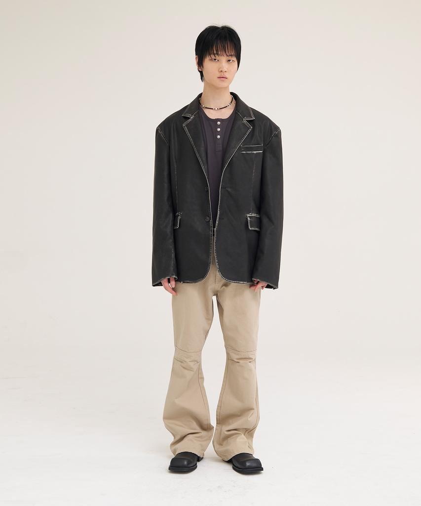 Akecii Scratch Leather Blazer_Black