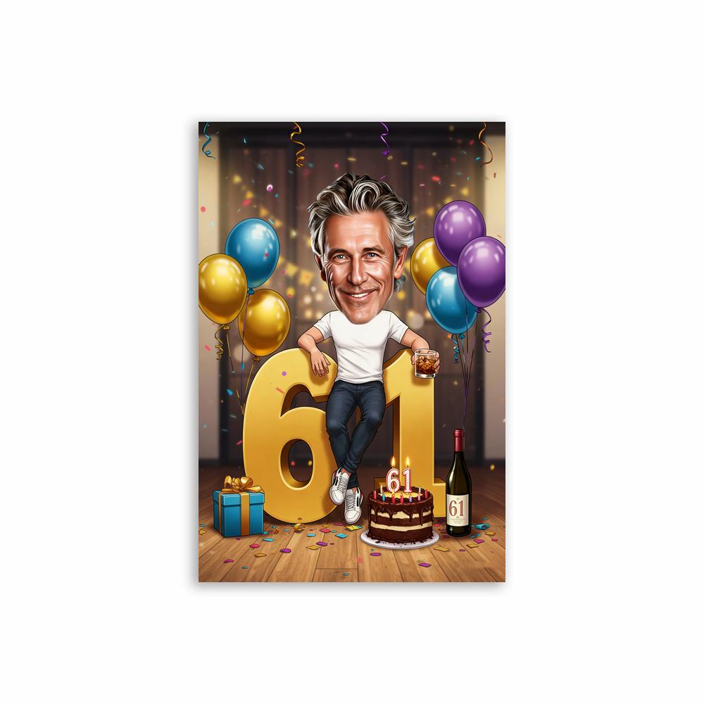 Personalized 60th Cartoon Portrait Poster 68th Caricature Prints Cartoon Portrait Canvas Painting Man Birthday Funny Art Gifts