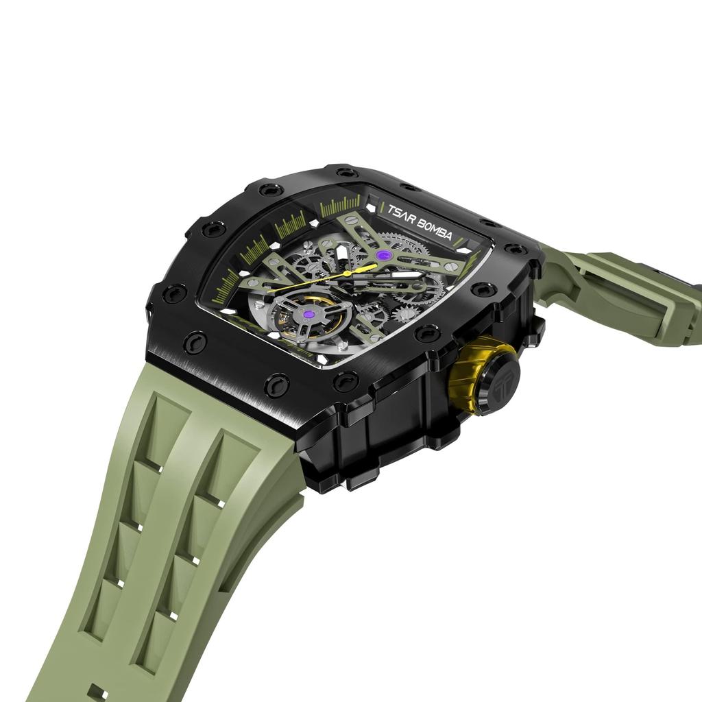 TSAR BOMBA Часы 5 АТМ Водонепроницаемые Скелетон Тонно Тип Наручные часы Спорт Мода Силиконовый Ремешок Нержавеющая Сталь Роскошные Бизнес Механические