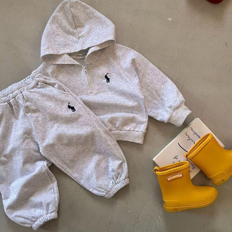 Boys' & Girls' Spring/Autumn Two-Piece Set: Zipper Sweatpants & Hooded Sweatshirt