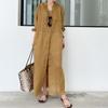 Women Korean Style Long Sleeve Solid Shirt Dress Loose Maxi Dresses Vintage Cotton Linen Robe Femme