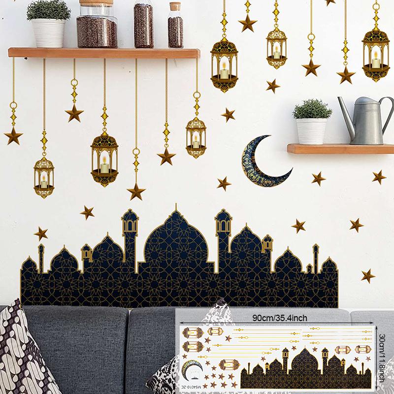 2024 Ramadan Kareem Wall Stickers Moon Star Lantern Wall Decal Eid Mubarak Decorations for Home Muslim Islamic Window Sticker