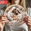 Wooden 1PC 2D Joseph and Mary Circular Wall Decoration, Bright UV Printing Colors, Easy To Hang, Perfect Choice for Door, Wall, Home, Room, Farmhouse