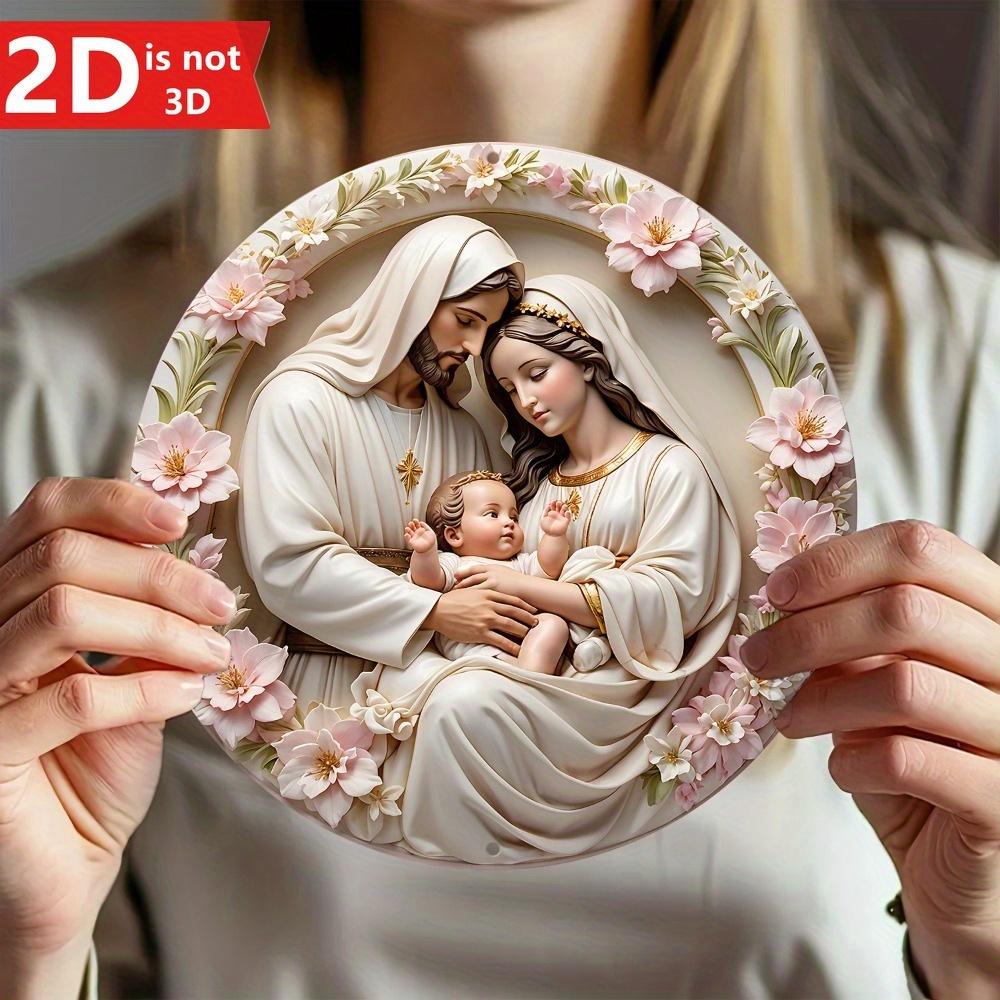 Wooden 1PC 2D Joseph and Mary Circular Wall Decoration, Bright UV Printing Colors, Easy To Hang, Perfect Choice for Door, Wall, Home, Room, Farmhouse