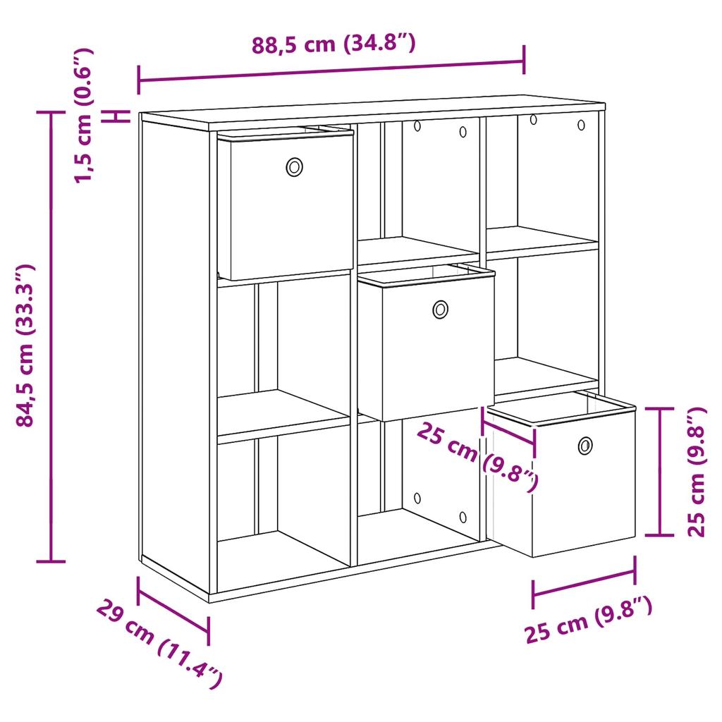 Sideboard with Drawers Sonoma Oak 88.5 x 29 x 84.5 cm