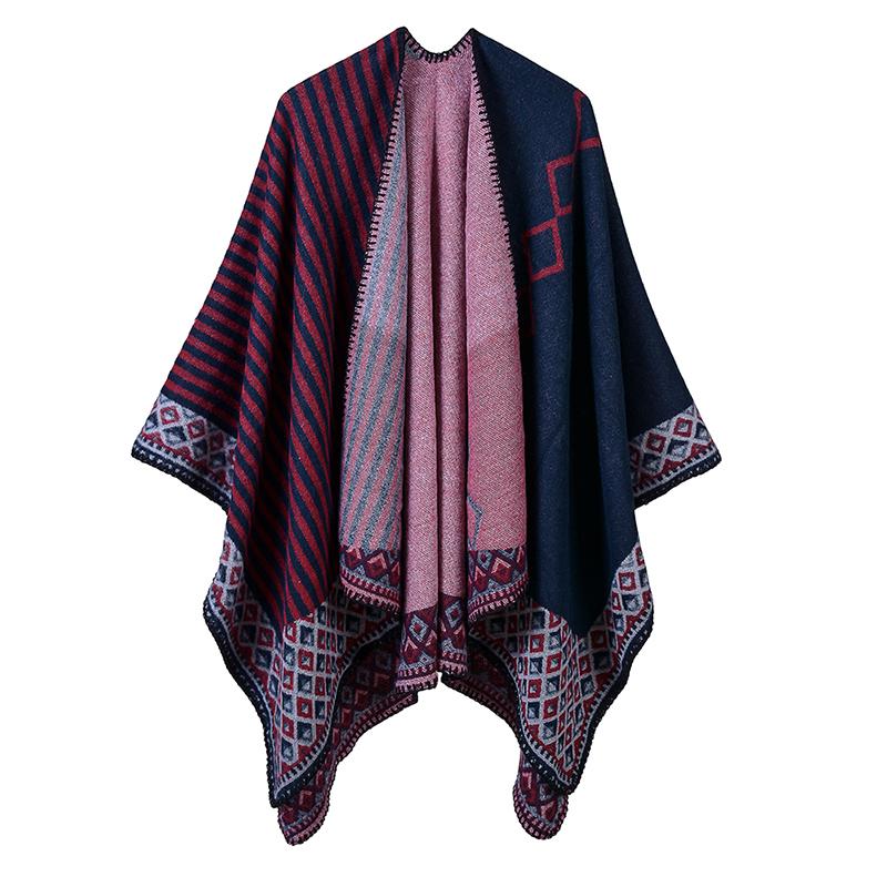 Women Poncho Scarf Cardigan Striped Vintage Warm Cape Shawl Long Scarves Pashmina Outwear