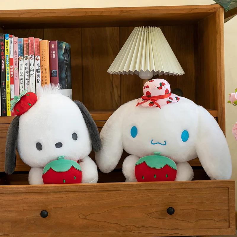 25cm Kawaii Melody Doll Cinnamon Dog Hugging Strawberry Stuffed Plush Toy Cartoon Anime Plush Doll Sleeping Pillow