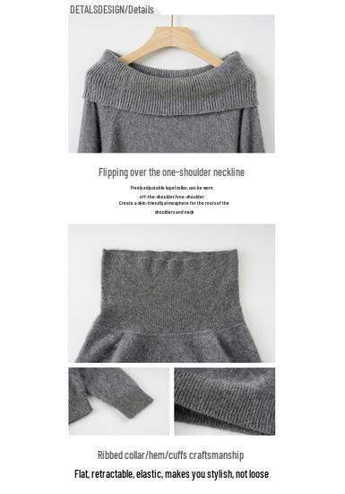 Women's One-Shoulder Knit Pullover Sweater: Off-Shoulder, Long Sleeve, Soft & Brushed - Autumn/Winter Collection
