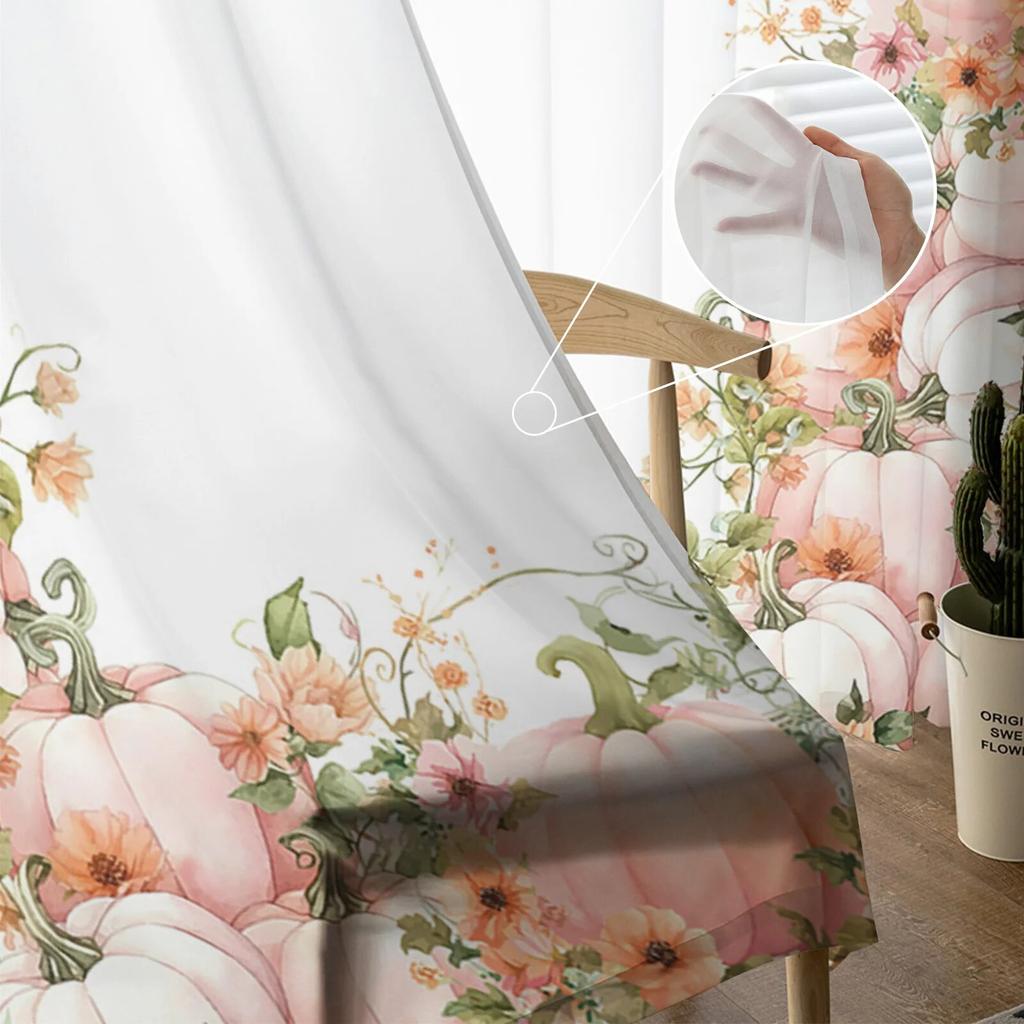 Осенние прозрачные шторы с тыквой на День благодарения для спальни, гостиной, вуаль, оконные шторы, тюлевые шторы для детской комнаты