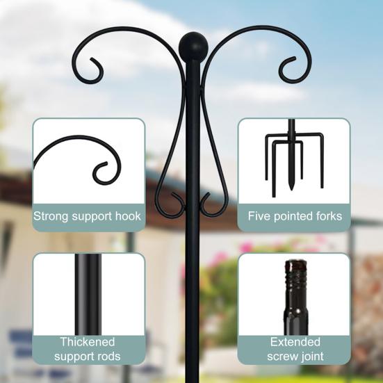 Yousheng Outdoor Крюк пастуха Двойные крюки Сверхпрочная стойка для кормушки для птиц Крюк пастуха с 5-зубчатым основанием для подвешивания растений, фонарей, колокольчиков ветра